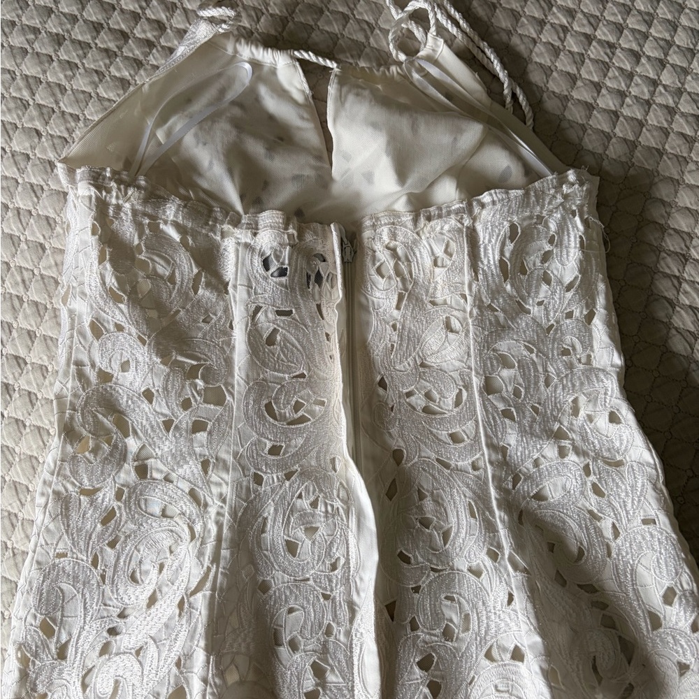 White House Black Market Ivory Lace Tassel Tie Halter Top - Picture 10 of 14